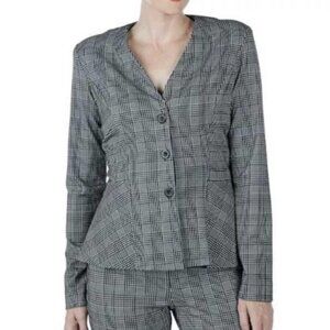 NEW Guillaume Black & White Plaid Peplum Blazer Size XS (bin 1Z)